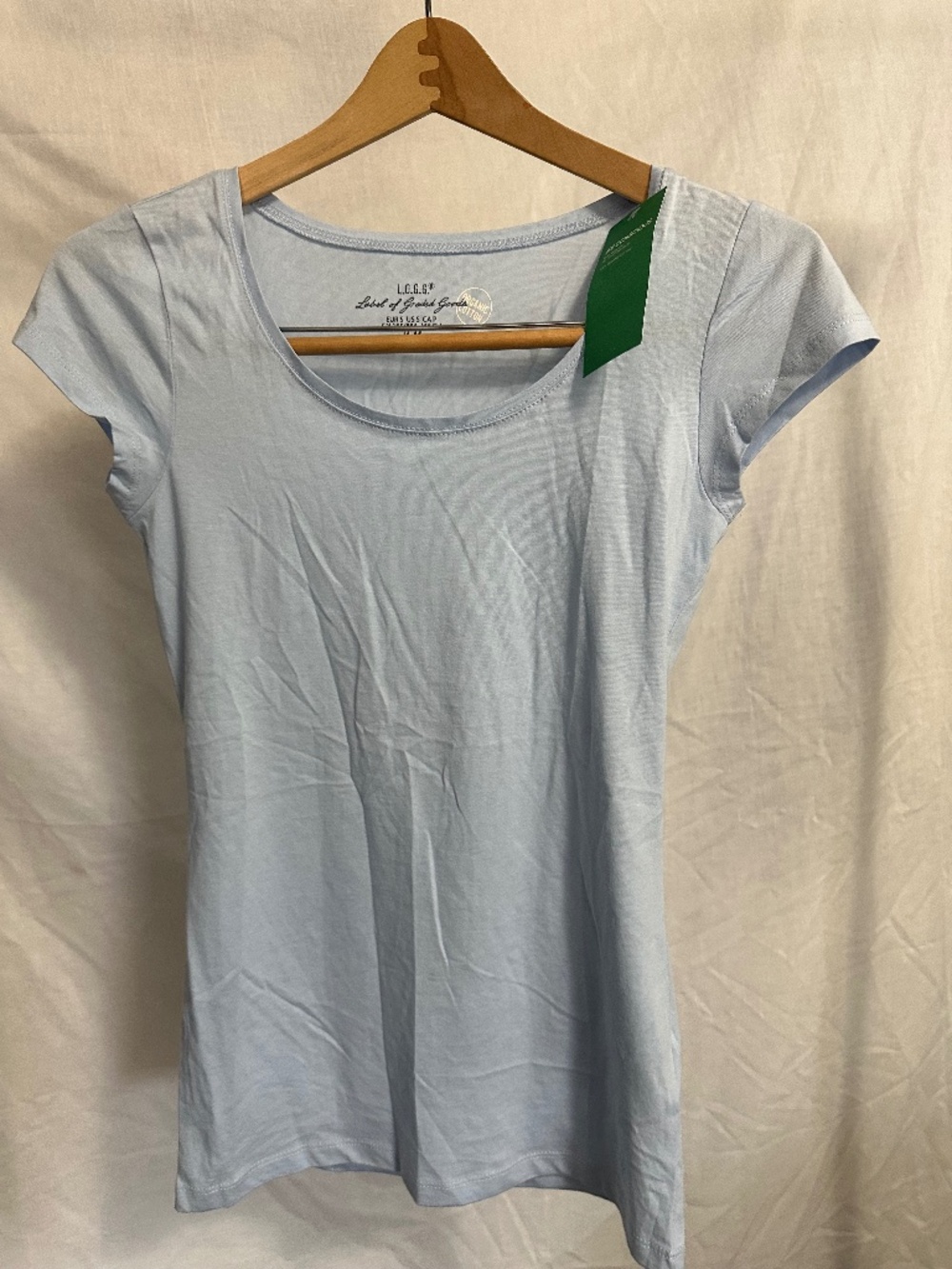 H&M L.O.G.G. Women’s Light Blue Organic Cotton Scoop Neck T-Shirt Size Small